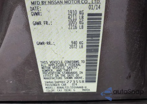 2014 Nissan Altima 2.5 Sv from USA, damaged, VIN 1N4AL3AP4EC273558